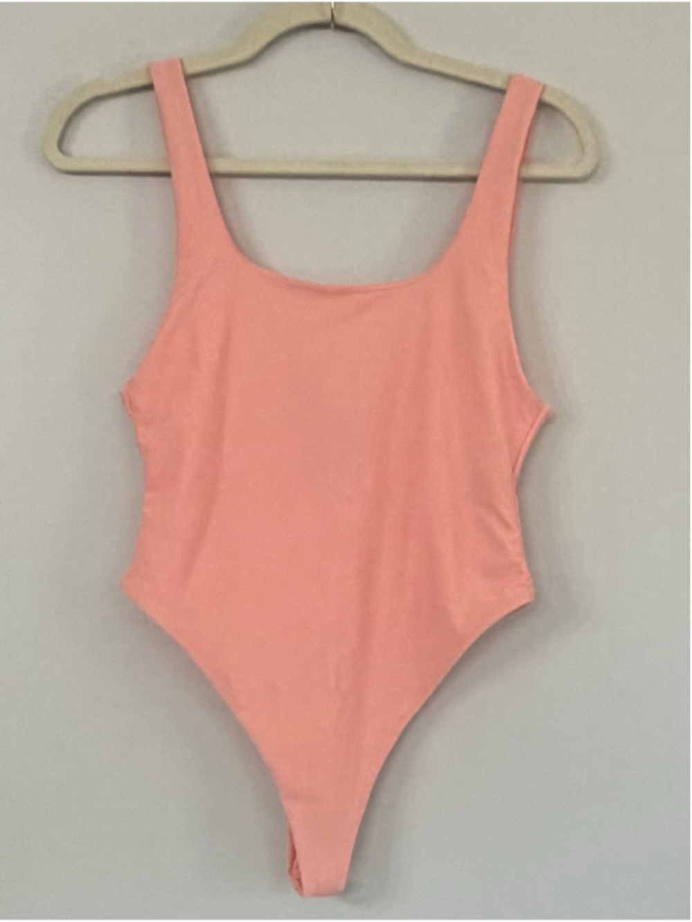No Tomorrow x Civil Regime Coral Pink high cut cheeky low back one piece swim